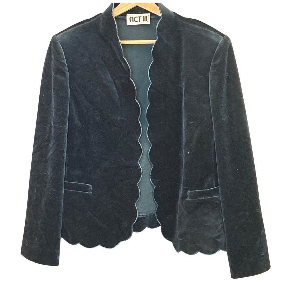 Vintage ACT III Velvet Scallop Edge Blazer Jacket ILGWU Made in USA 80s Retro